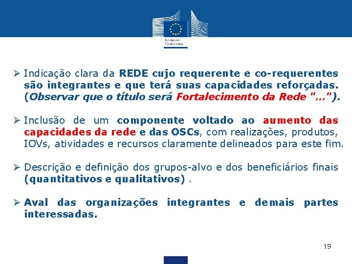 Ø Indicação clara da REDE cujo requerente e co-requerentes são integrantes e que terá