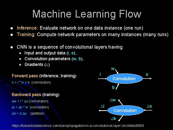 Machine Learning Flow l Inference: Evaluate network on one data instance (one run) Training: