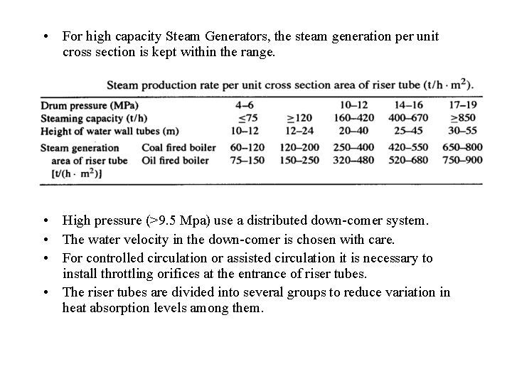  • For high capacity Steam Generators, the steam generation per unit cross section