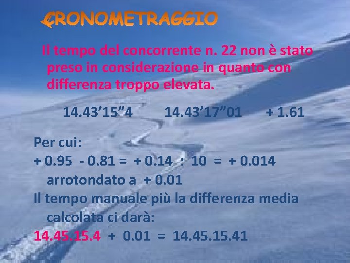 Il tempo del concorrente n. 22 non è stato preso in considerazione in quanto