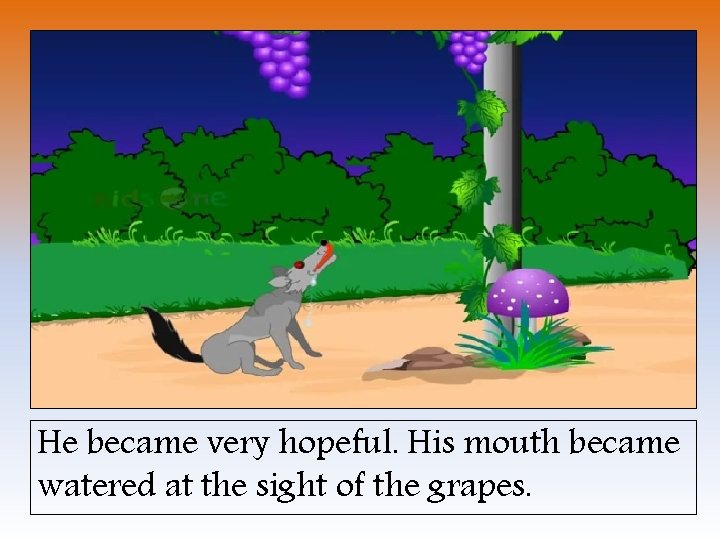 He became very hopeful. His mouth became watered at the sight of the grapes.