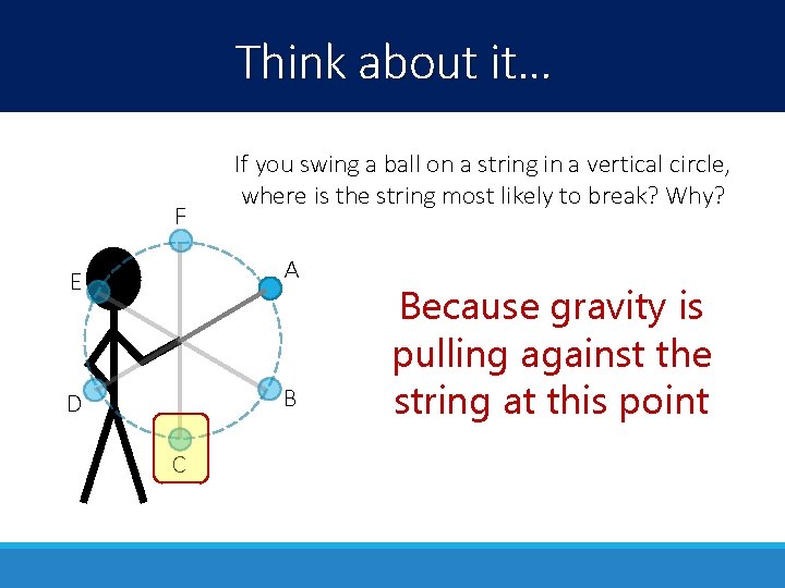Think about it… F If you swing a ball on a string in a
