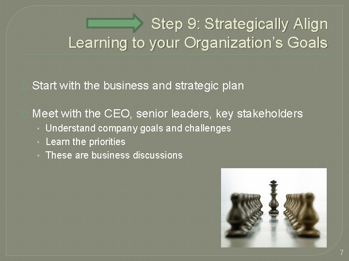 Step 9: Strategically Align Learning to your Organization’s Goals � Start with the business