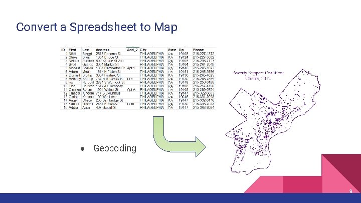 Convert a Spreadsheet to Map ● Geocoding 9 