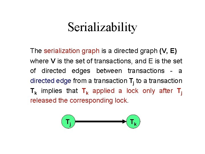 Serializability The serialization graph is a directed graph (V, E) where V is the