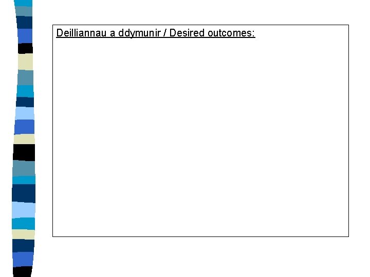 Deilliannau a ddymunir / Desired outcomes: 