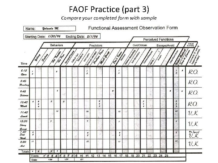 FAOF Practice (part 3) Compare your completed form with sample 