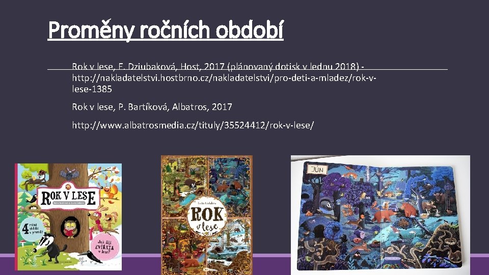 Proměny ročních období Rok v lese, E. Dziubaková, Host, 2017 (plánovaný dotisk v lednu