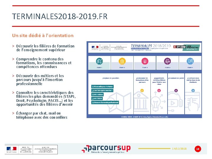 TERMINALES 2018 -2019. FR Un site dédié à l’orientation > Découvrir les filières de