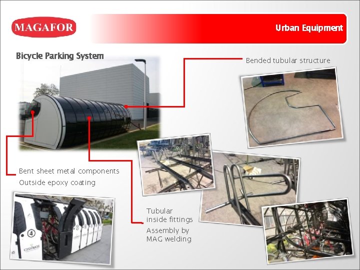 Urban Equipment Bicycle Parking System Bended tubular structure Bent sheet metal components Outside epoxy