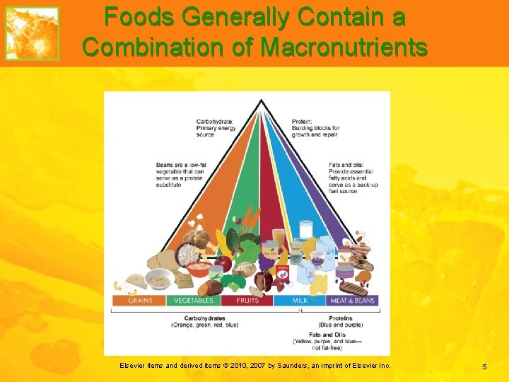 Foods Generally Contain a Combination of Macronutrients Elsevier items and derived items © 2010,