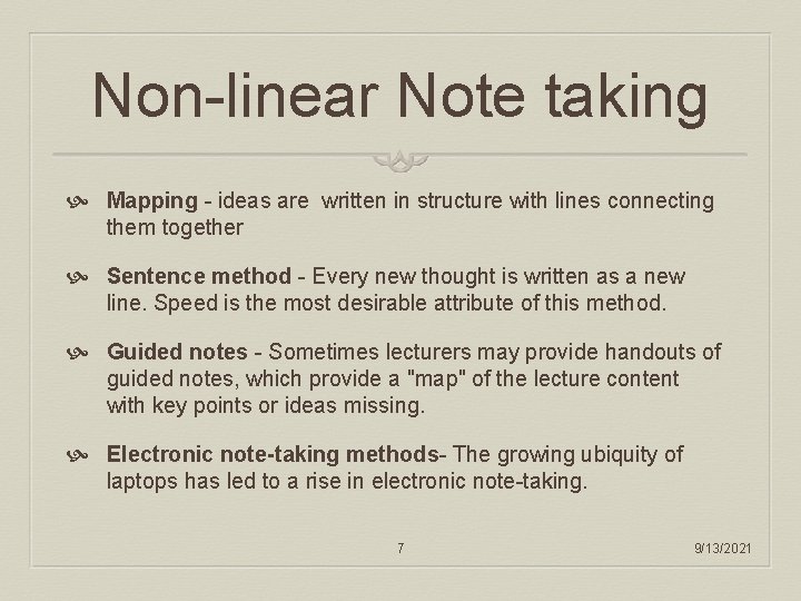Non-linear Note taking Mapping - ideas are written in structure with lines connecting them
