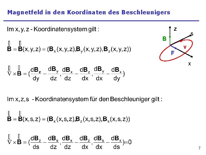 Magnetfeld in den Koordinaten des Beschleunigers z s B v F x 7 