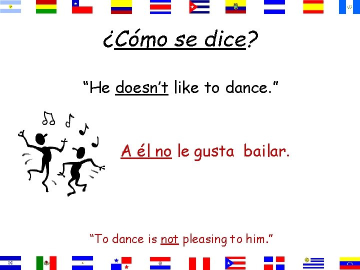 ¿Cómo se dice? “He doesn’t like to dance. ” A él no le gusta