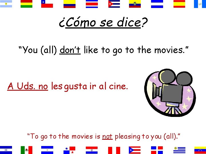 ¿Cómo se dice? “You (all) don’t like to go to the movies. ” A