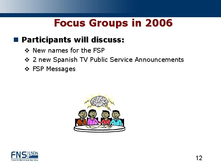 Focus Groups in 2006 n Participants will discuss: v New names for the FSP