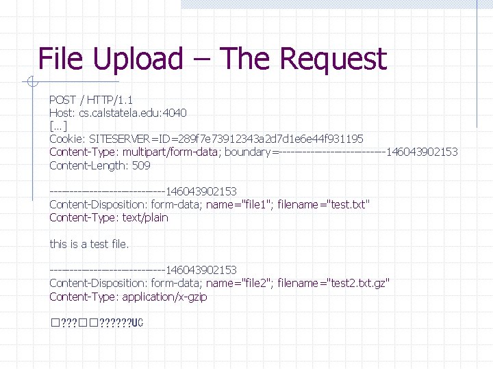 File Upload – The Request POST / HTTP/1. 1 Host: cs. calstatela. edu: 4040