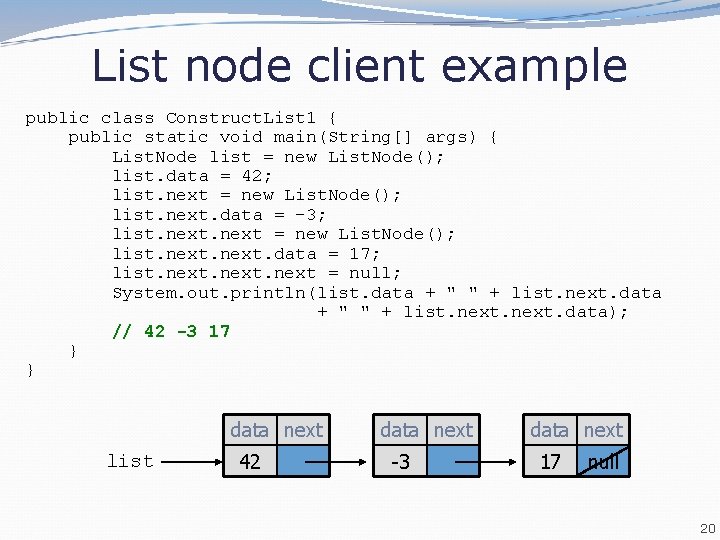 List node client example public class Construct. List 1 { public static void main(String[]