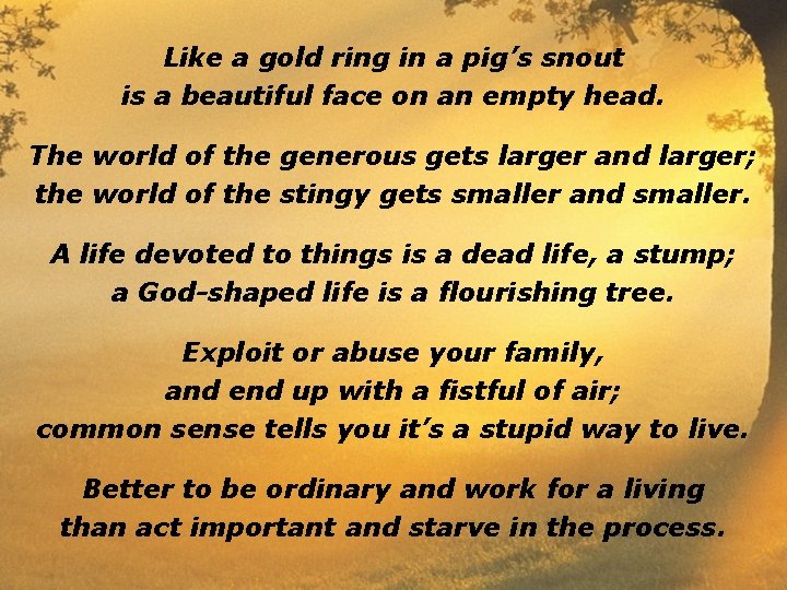 Like a gold ring in a pig’s snout is a beautiful face on an