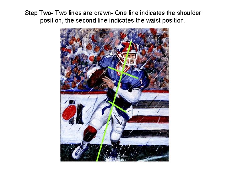 Step Two- Two lines are drawn- One line indicates the shoulder position, the second