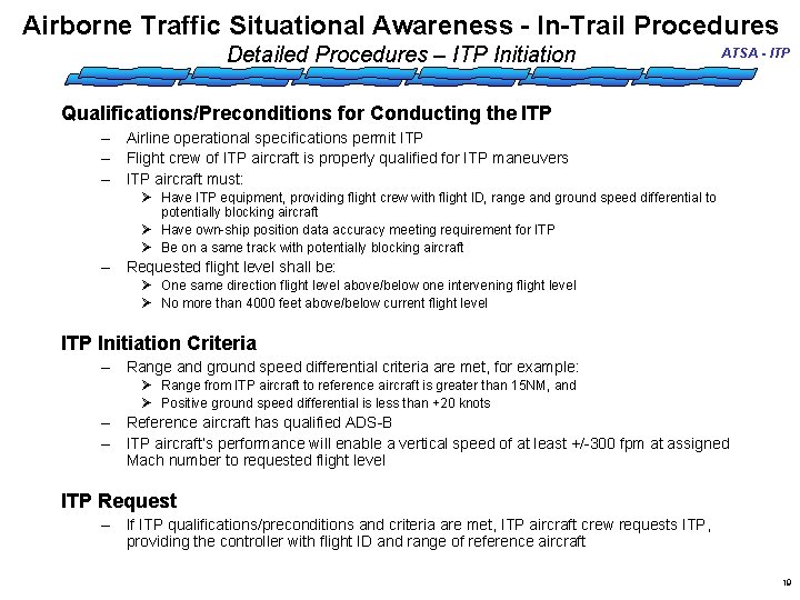 Airborne Traffic Situational Awareness - In-Trail Procedures Detailed Procedures – ITP Initiation ATSA -