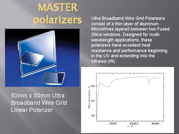 MASTER polarizers 50 mm x 50 mm Ultra Broadband Wire Grid Linear Polarizer Ultra
