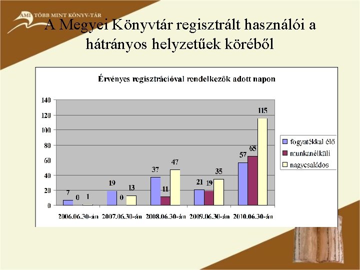 A Megyei Könyvtár regisztrált használói a hátrányos helyzetűek köréből 