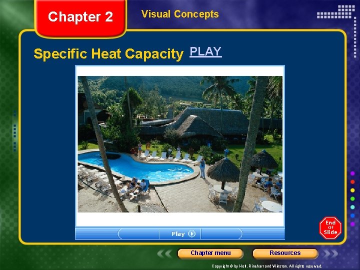 Chapter 2 Visual Concepts Specific Heat Capacity PLAY Chapter menu Resources Copyright © by