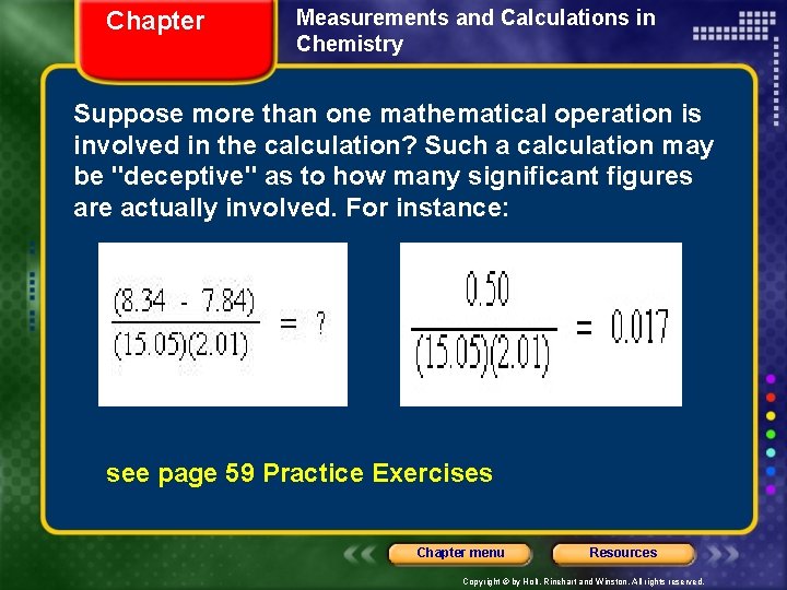 Chapter Measurements and Calculations in Chemistry Suppose more than one mathematical operation is involved