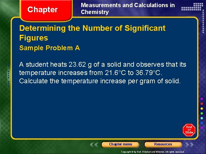 Chapter Measurements and Calculations in Chemistry Determining the Number of Significant Figures Sample Problem
