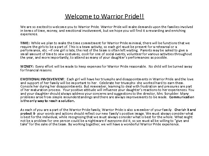 Welcome to Warrior Pride!! We are so excited to welcome you to Warrior Pride