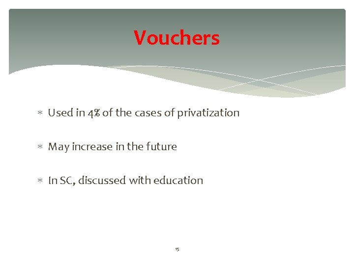 Vouchers Used in 4% of the cases of privatization May increase in the future