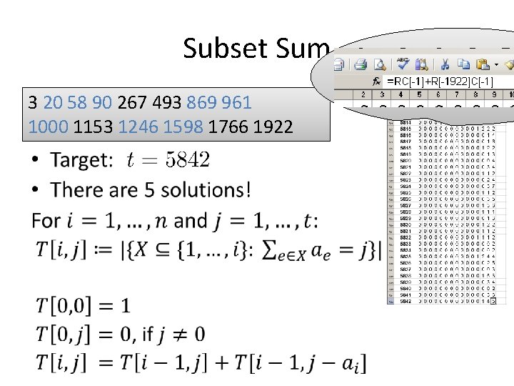  • Subset Sum 3 20 58 90 267 493 869 961 1000 1153