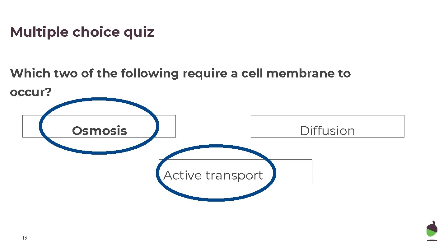 Multiple choice quiz Which two of the following require a cell membrane to occur?