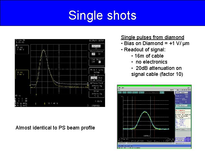 Single shots Single pulses from diamond • Bias on Diamond = +1 V/ µm