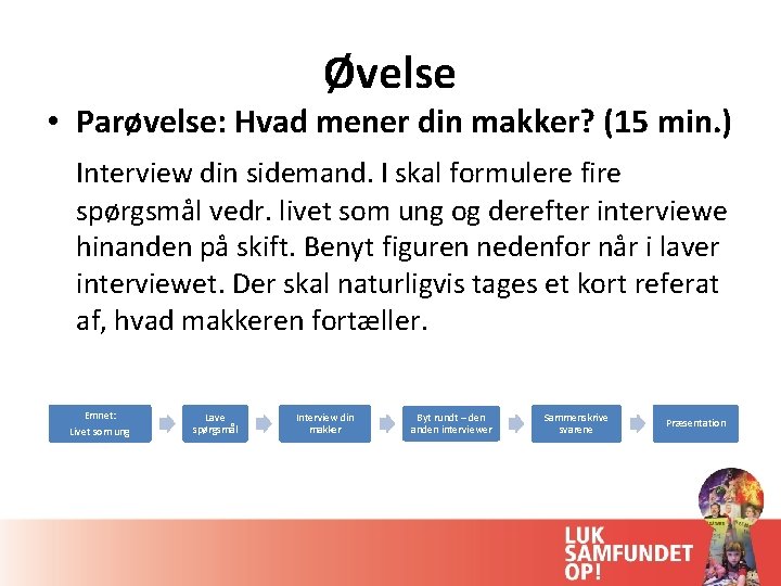 Øvelse • Parøvelse: Hvad mener din makker? (15 min. ) Interview din sidemand. I