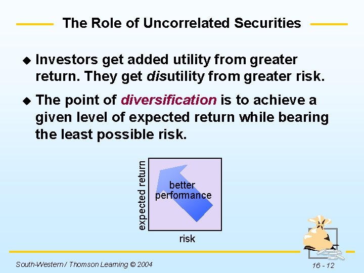 The Role of Uncorrelated Securities Investors get added utility from greater return. They get