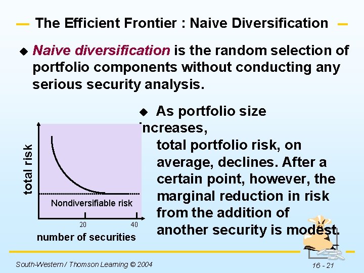 The Efficient Frontier : Naive Diversification u Naive diversification is the random selection of