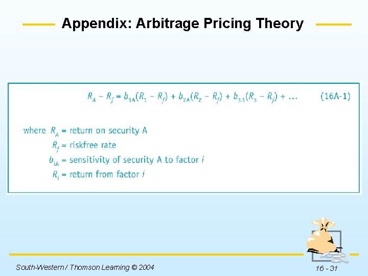 Appendix: Arbitrage Pricing Theory South-Western / Thomson Learning © 2004 16 - 31 