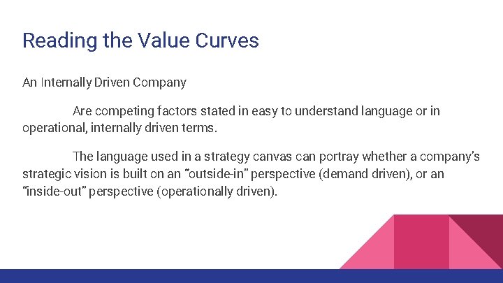 Reading the Value Curves An Internally Driven Company Are competing factors stated in easy