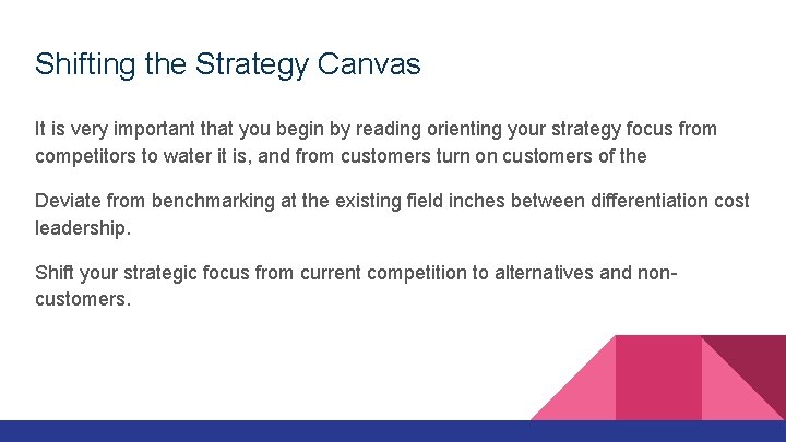 Shifting the Strategy Canvas It is very important that you begin by reading orienting