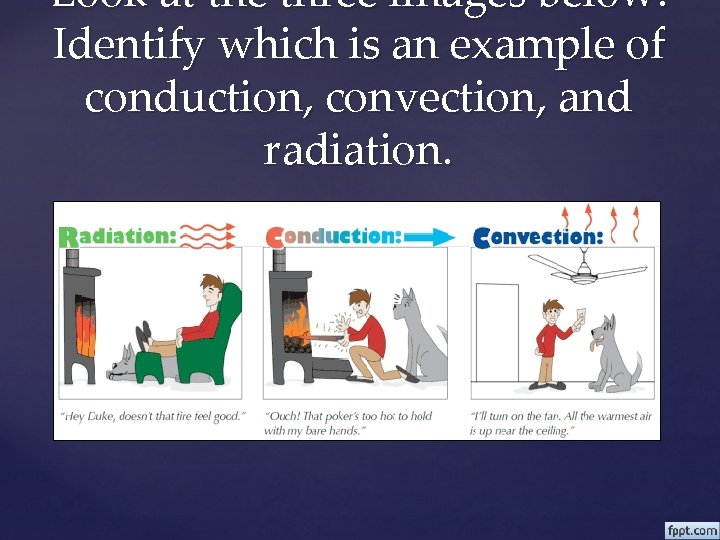 Look at the three images below. Identify which is an example of conduction, convection,