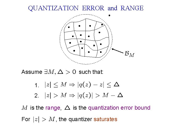 QUANTIZATION ERROR and RANGE Assume such that: 1. 2. is the range, For is
