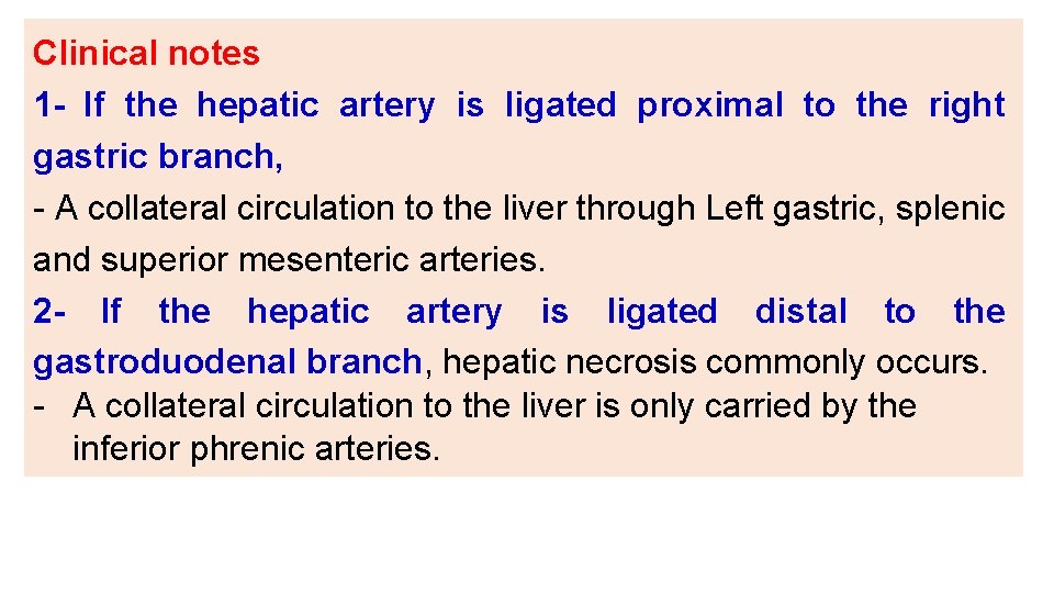 Clinical notes 1 - If the hepatic artery is ligated proximal to the right