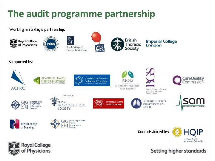 The audit programme partnership Working in strategic partnership: Supported by: Commissioned by: 