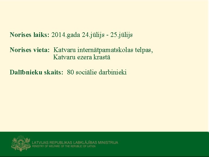 Norises laiks: 2014. gada 24. jūlijs - 25. jūlijs Norises vieta: Katvaru internātpamatskolas telpas,