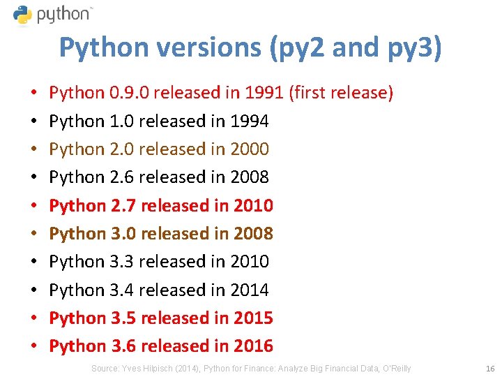 Python versions (py 2 and py 3) • • • Python 0. 9. 0