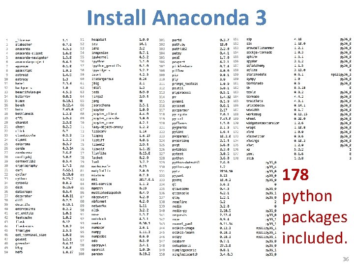 Install Anaconda 3 178 python packages included. 36 