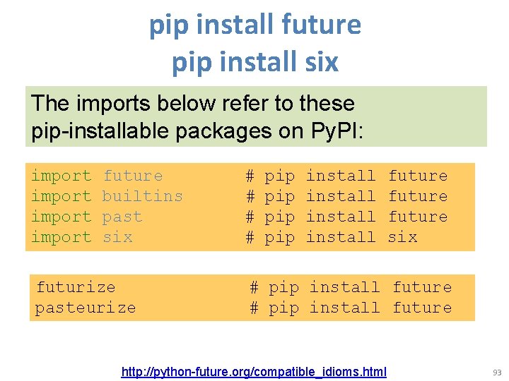 pip install future pip install six The imports below refer to these pip-installable packages