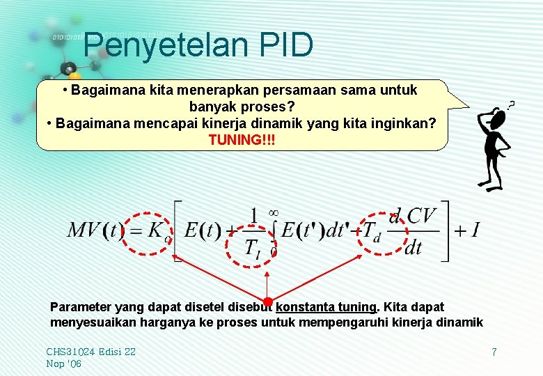 Penyetelan PID • Bagaimana kita menerapkan persamaan sama untuk banyak proses? • Bagaimana mencapai